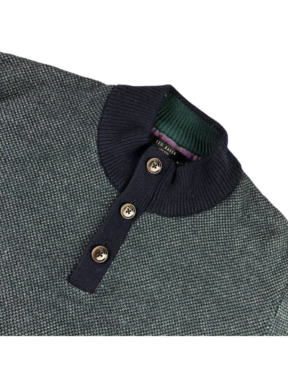 Ted Baker Men’s Wool Alpaca Blend Pullover Henley Sweater Blue Green • Size 6